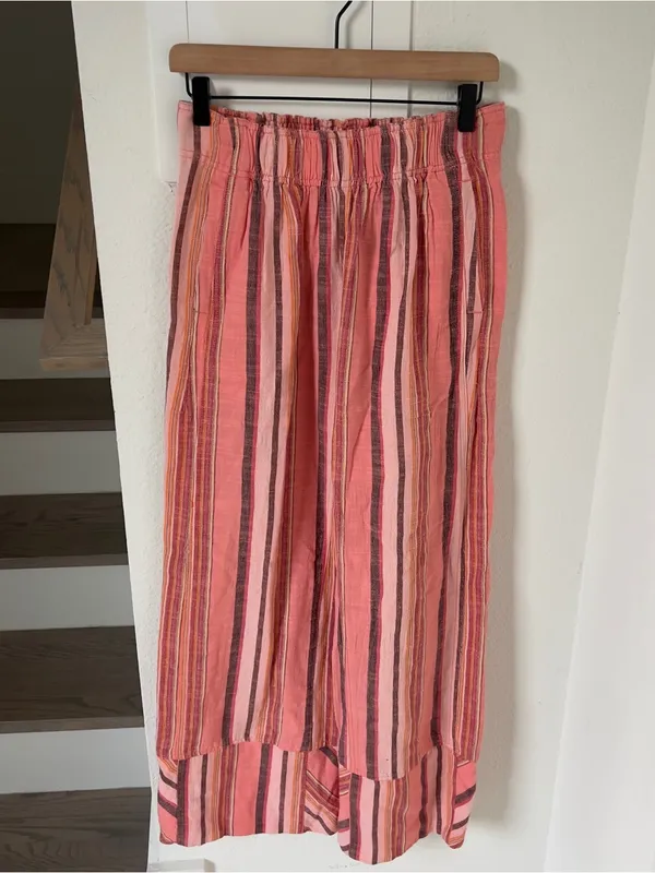 Free People Day's End Linen Striped Pull-On Pants in Soft Coral Combo NWT - Image 3