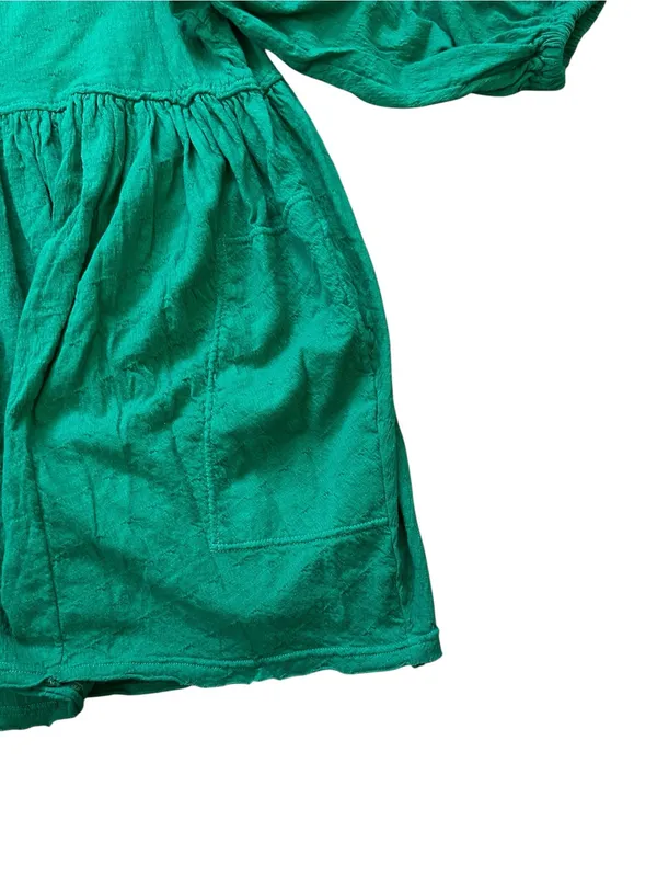 Free People Get Obsessed Babydoll Dress Puff Sleeve Emerald Green Boho Casual - Image 4