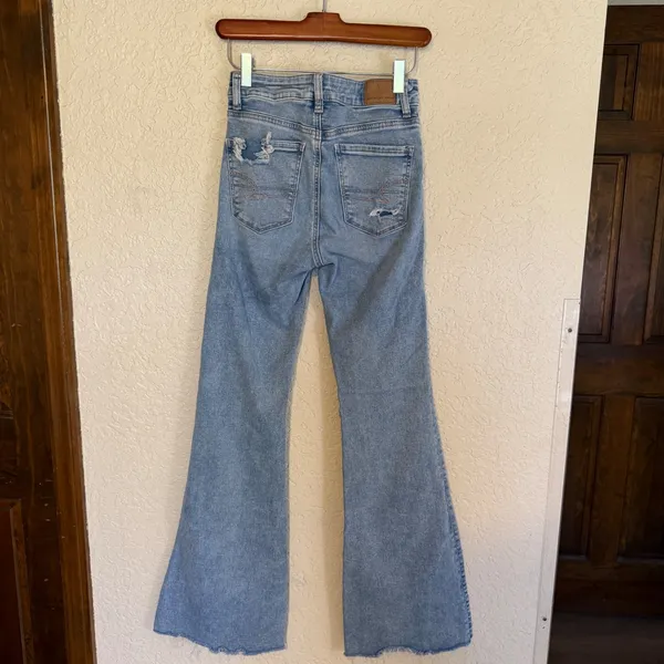 American Eagle Flare‎ Jeans Women 0 Blue Distressed High Rise Next Level Stretch - Image 8