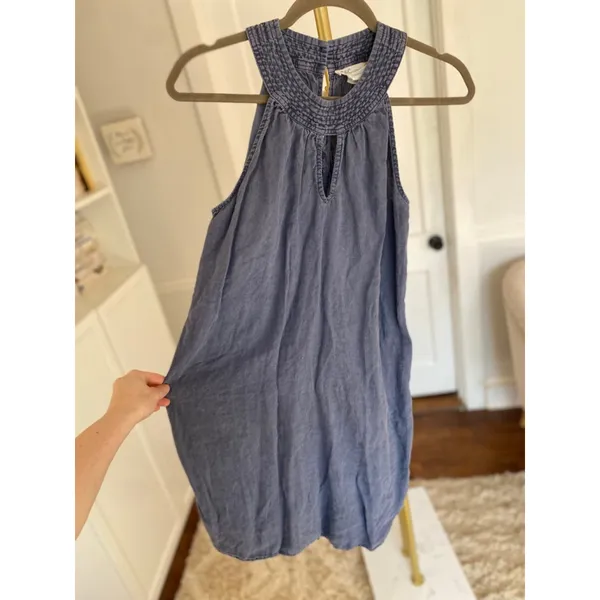 C And C California Linen Mini Dress Blue Halter Coastal Resort‎ Quiet Luxury S - Image 2