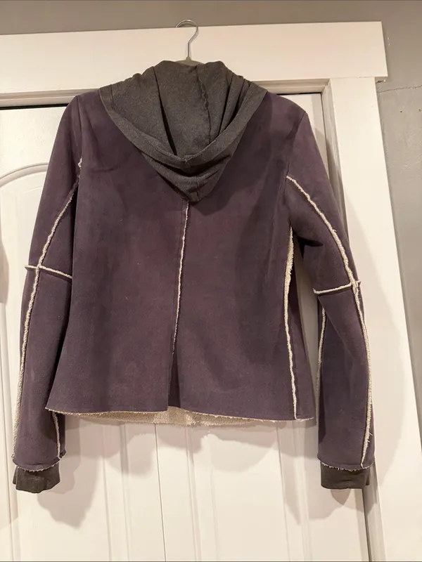 Velvet Dark Purple Sherpa-Trim Hooded jacket‎ medium - Image 5