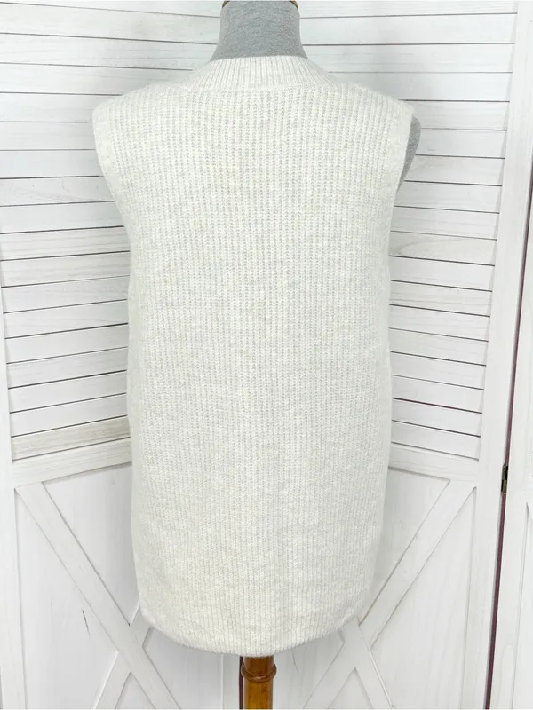 Vince Camuto Oversized V Neck Sleeveless Sweater Vest Beige Small Heritage - Image 4