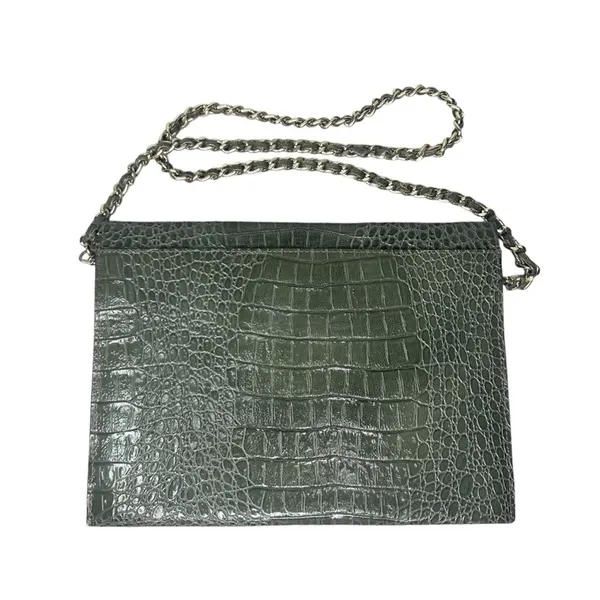 Vintage Green Croc Embossed Chain Strap Envelope Shoulder Bag - Image 3