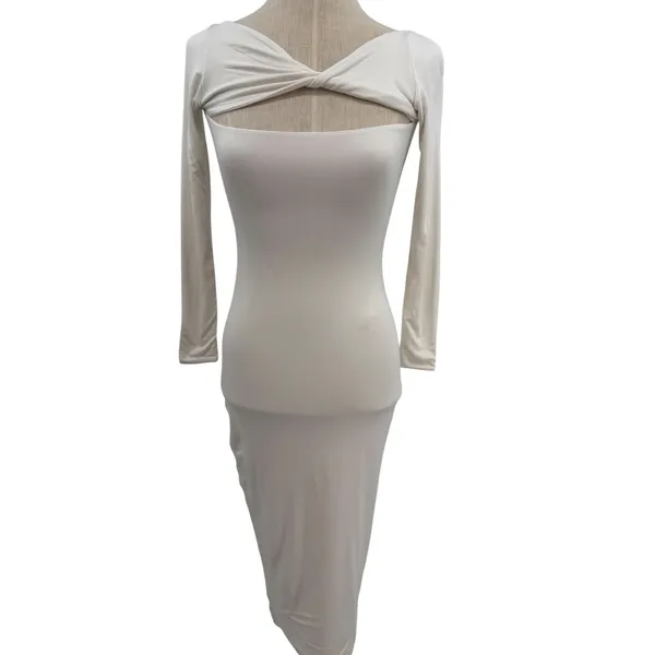 SER.O.YA Irene Twist Cutout Midi Dress White Long Sleeve Bodycon Size XS‎ - Image 6