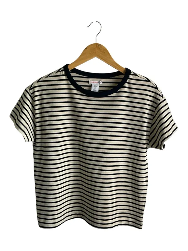 Sundry Striped‎ Crewneck Tee in Black and Cream-Small - Image 2
