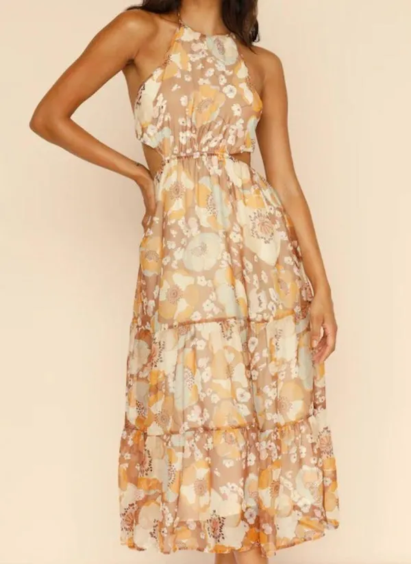 Who I Am Arisaema Brown Yellow Floral Maxi Dress - Image 8