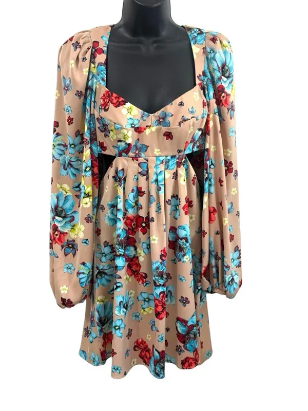 AFRM Anita Babydoll Mini Dress in Aqua Bouquet Sz Small Floral Boho Cottagecore - Image 4