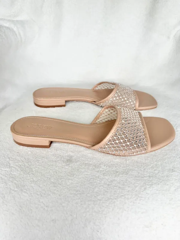 J.Crew Factory Nude Rhinestone Mesh Sparkle Slide Sandals CI954 Sz 10M - Image 2