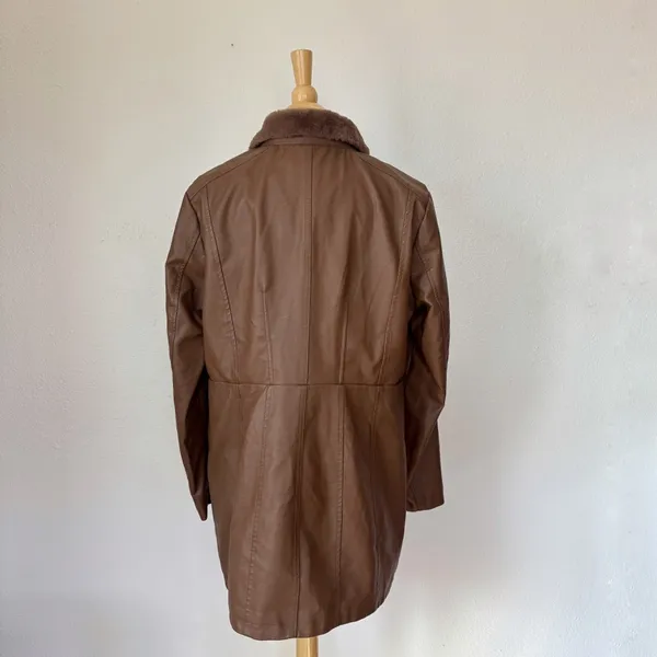Baccini Brown Faux Leather + Fur Trim Coat - Image 11