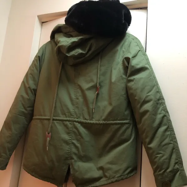 Faux fur detachable linen jacket size M Green Size M - Image 5