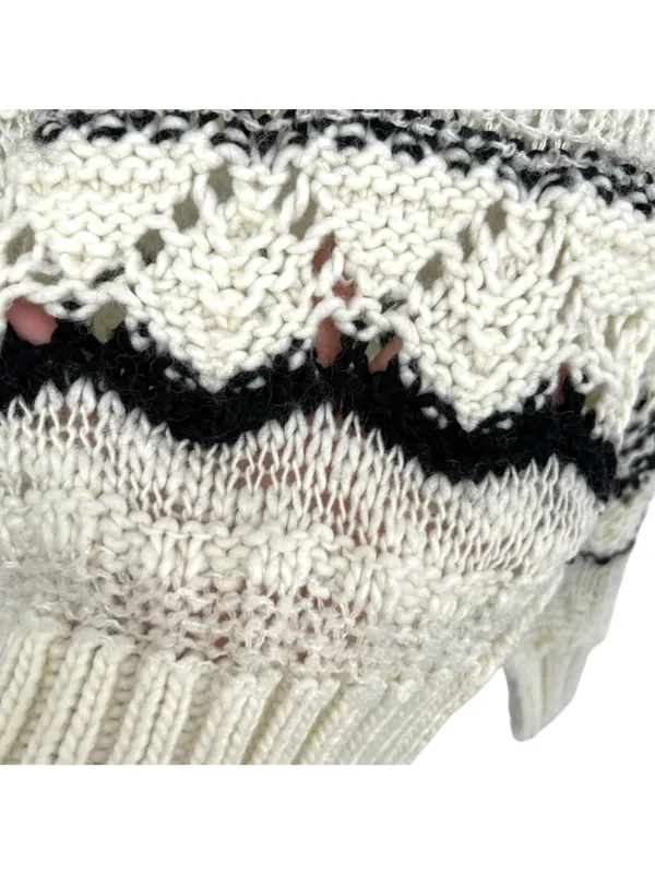 Saltwater Luxe Open Knit Sweater Cream Black Size XL Rustic Coastal Boho Chic - Image 5