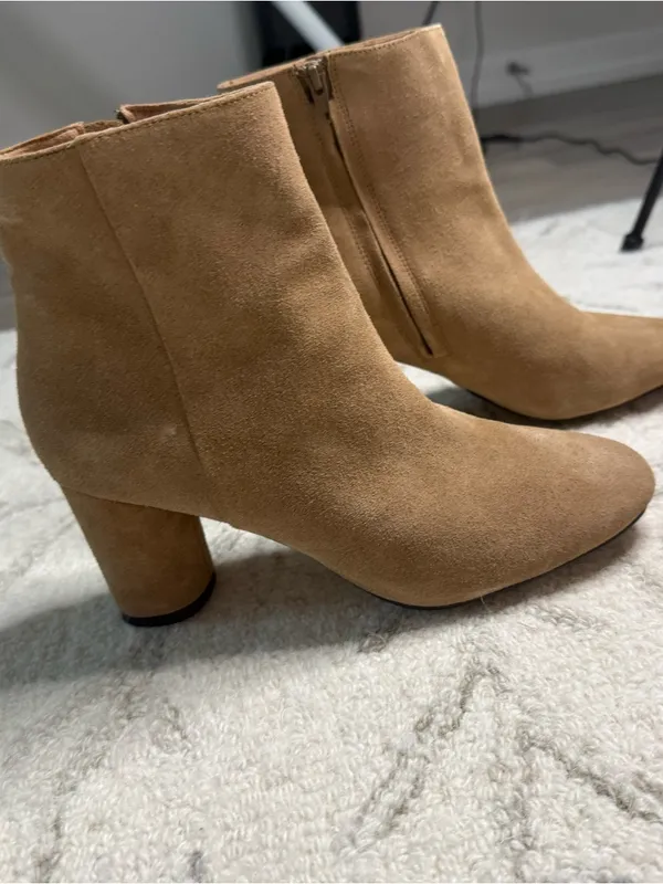 Banana Republic Tan Suede Block Heel Ankle Booties Size 6 - Image 3