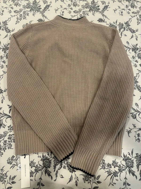 Commence Tie Neck Contrast Trim Wool Blend Cardigan - Image 4