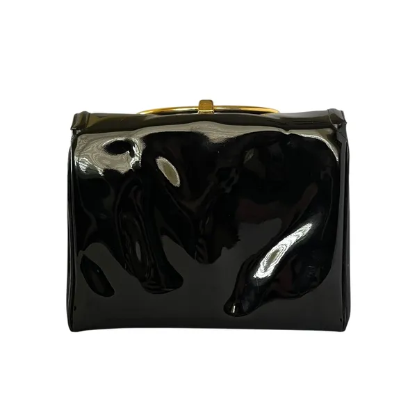 Vintage Morris Moskowitz MM Black Patent Leather Ring Handle Evening Bag Handbag - Image 3