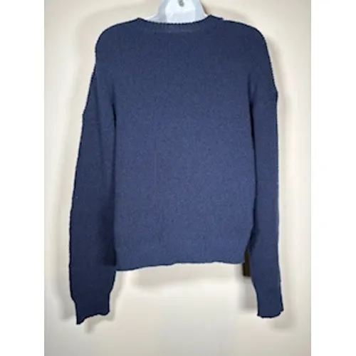 Navy Blue Sweater White Sleeve Stripe Ribbed Knit Crewneck Coastal‎ Nautical - Image 4