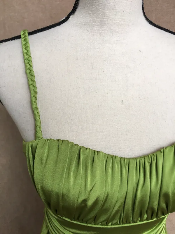 2000s Y2K Stretch Chartreuse Green Bright Spaghetti Strap Dress S - Image 6