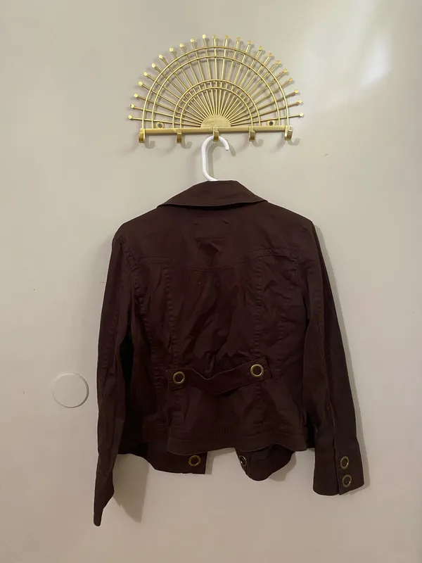Live a Little Dark Brown Utility Jacket with Grommet Accents - Image 2