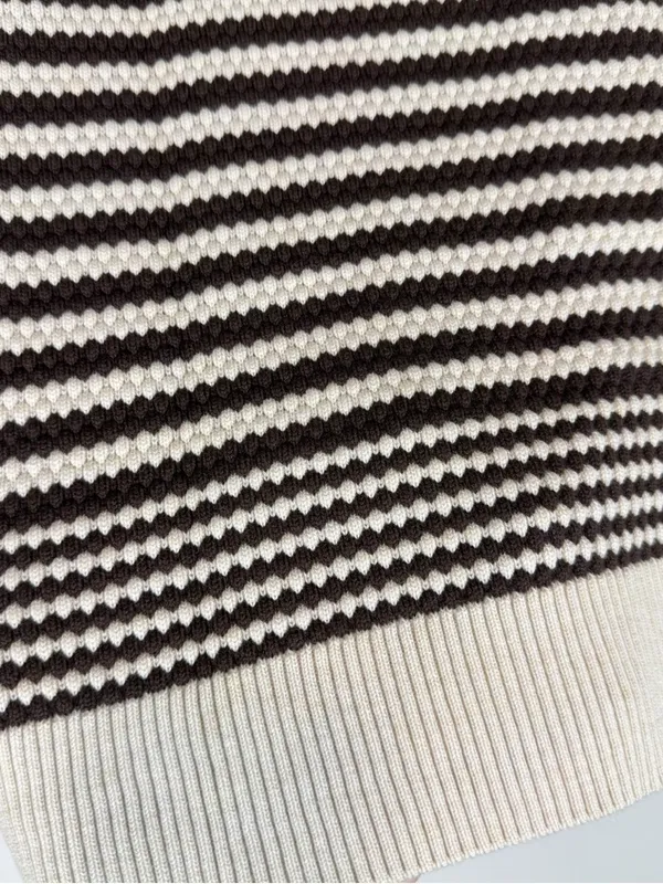 NWT Adrianna Papell Button Front‎ Striped Pointelle Cardigan Sweater Cream Brown - Image 12