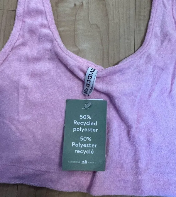 ZARA H&M Pink Terry Towel Crop Top - Image 2