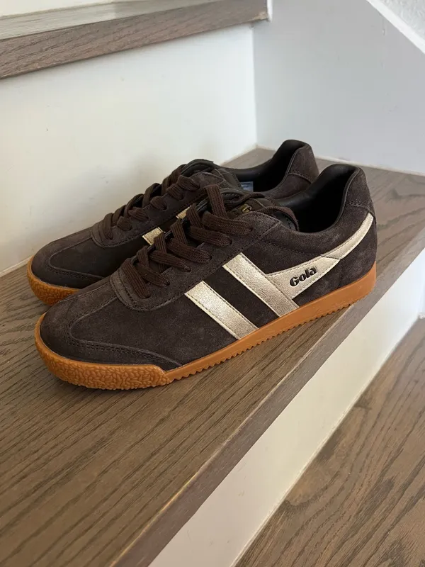 Gola Anthropologie Harrier Mirror Suede Sneakers in Mocha / Gold / Gum NWOB - Image 4