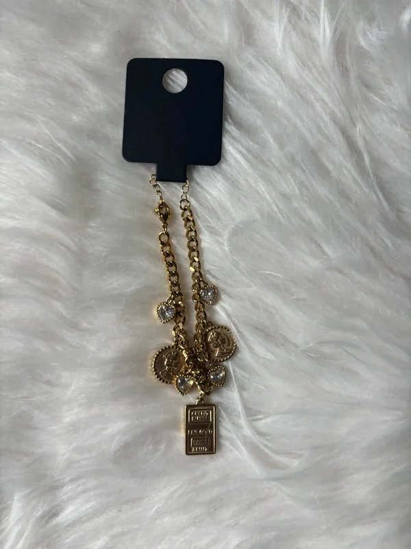 18k Gold multi charm bracelet with adjustable chain - Image 3