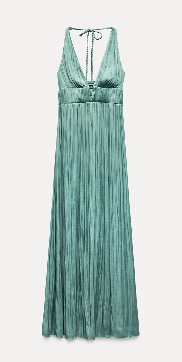 Zara maxi dress boho pleated Teal Evening Gown wedding party cocktail - Image 13