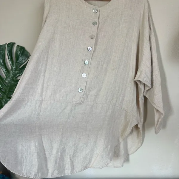 La. Fixsun Linen Button Henley Tunic Tan Size XL - Image 6