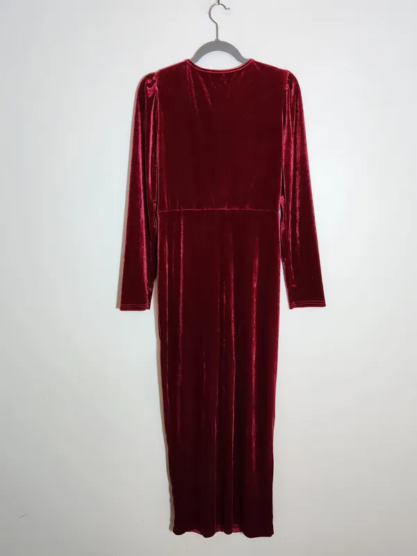 Wine Red Velvet Bodycon Formal Dress Size XXL - Image 5