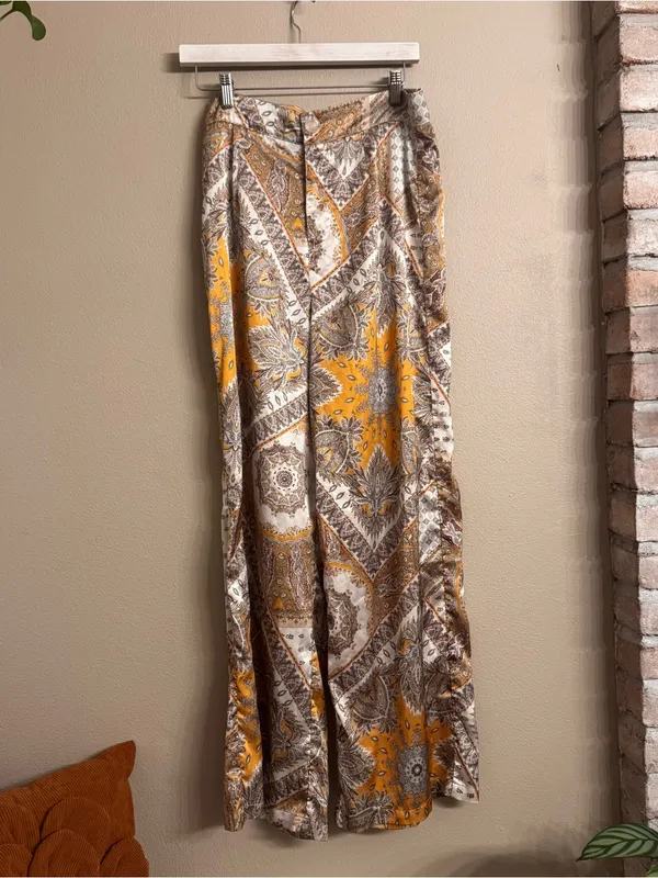 Cider Paisley Print Wide-Leg Trousers in Mustard and Brown‎ - Image 2