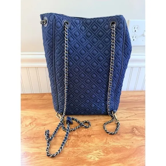 Tory Burch Fleming Denim Quilted Convertible Backpack Shoulder Bag Large - Image 3