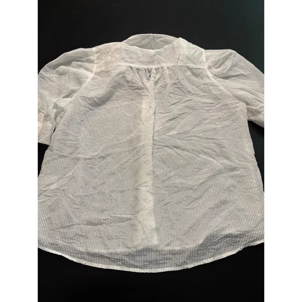 Modern Works White‎ Striped rhinestone Short Puff Sleeve Button Down Blouse - Image 5