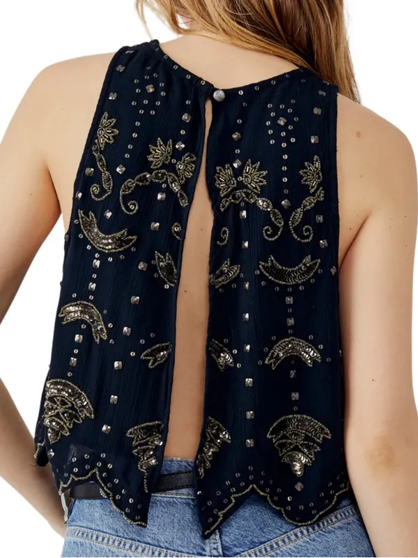Free People Esther Studded Beaded Crop Tank Top Open Back Boho Festival Medium - Image 2