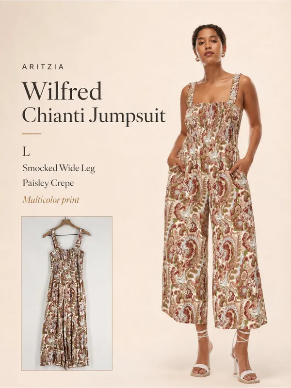 Aritzia Wilfred Chianti Jumpsuit Smocked Wide Leg Multicolor Paisley Print Crepe - Image 2