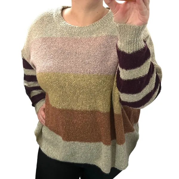 Active USA (M) Multicolor Colorblock Striped Textured Oversized Sweater - Image 6