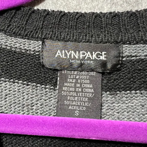 Alyn Paige Black Gray Striped‎ Knit Sweater Dress 3/4 Sleeve Scoop Neck Size S - Image 4
