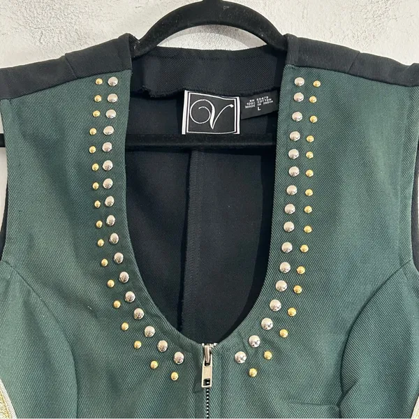Vintage Green Structured Vest Gold Studded Ren Faire Rodeo Western Cowgirl - Image 4