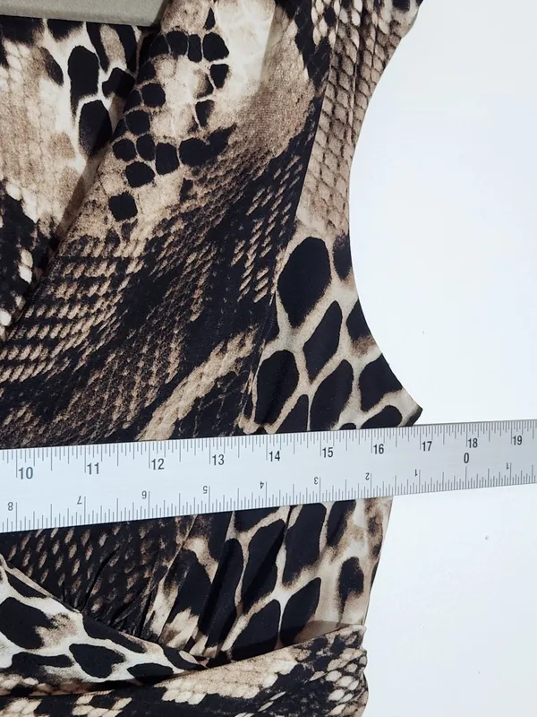 Lauren Ralph Lauren Black and Tan Snakeskin Print Faux Wrap Dress Size 8 - Image 8