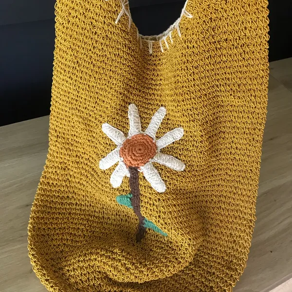 Flower Embroidered Crochet Net Crossbody Bag - Image 3
