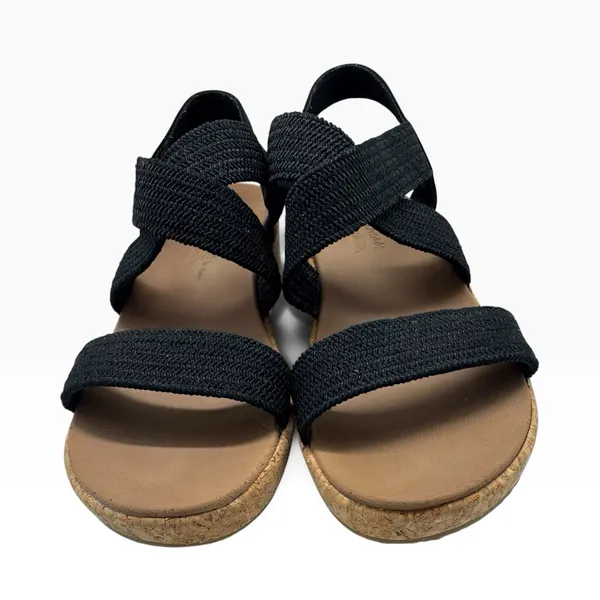 Skechers Black Arch Fit Strappy Wedge Sandals Womens Size 8.5 Cork Wedge - Image 3