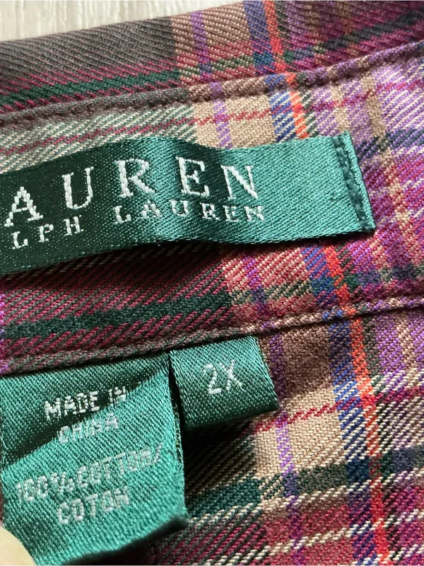 Ralph Lauren women’s plaid button down long sleeve shirt purple green size 2X - Image 5