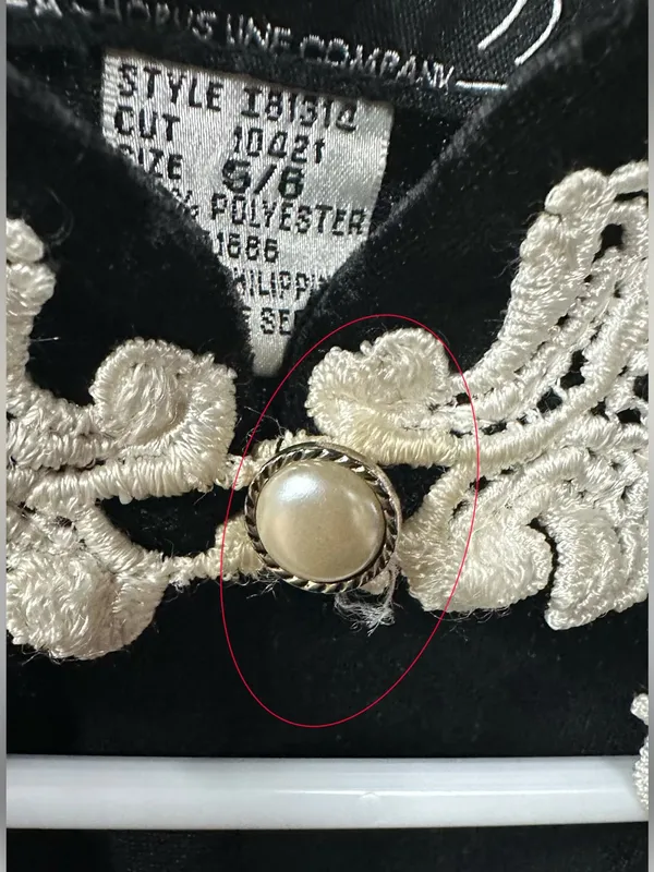 Vintage 1990'S All That Jazz Black Velvet & White Embroidered Collar Dress (6/8) - Image 9