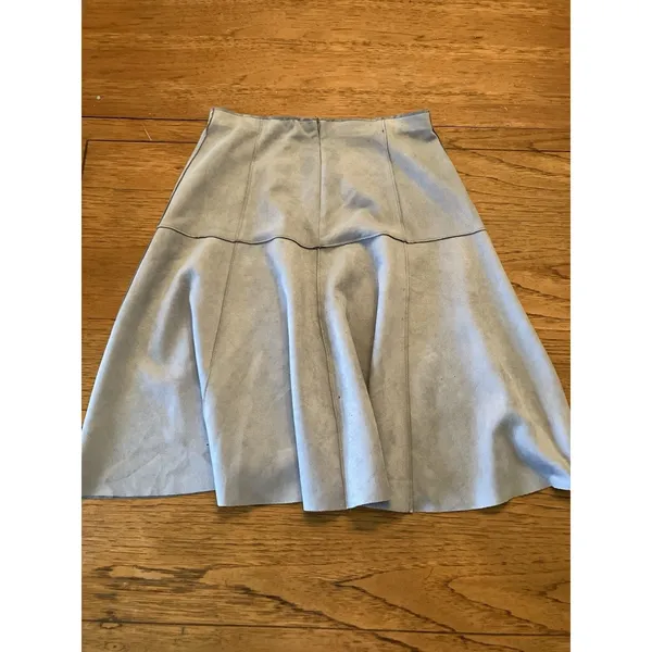 ZARA BASIC Women’s Solid Blue Pleated A-Line Knee Length Skirt Size L - Image 3
