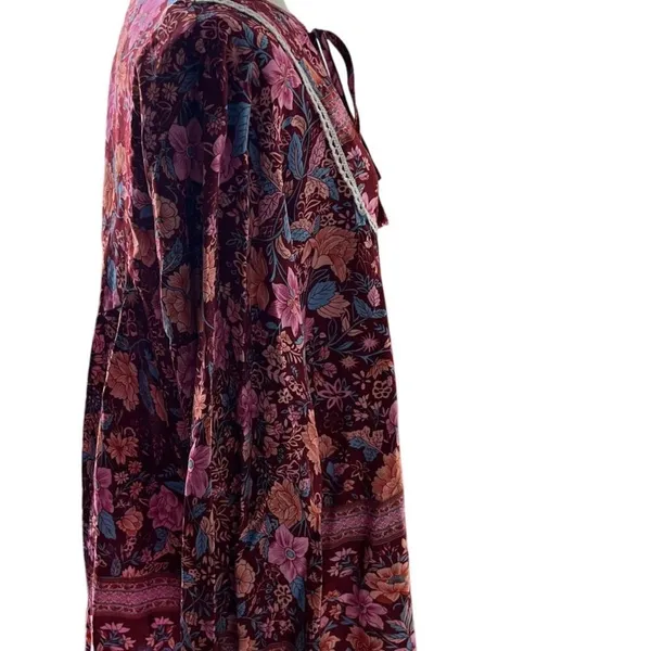 Pretty Garden Boho Cottagecore Blouse Large Pink Floral Tie Neck‎ Peasant Top - Image 5