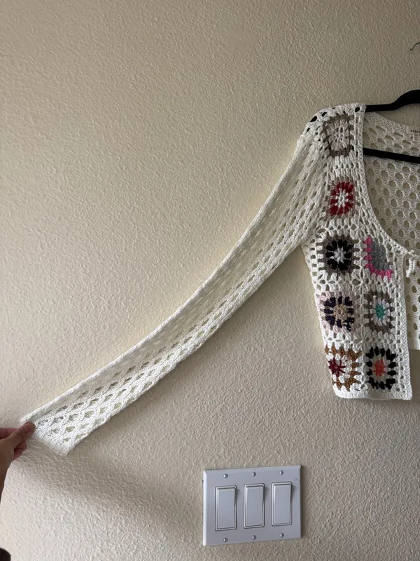 debut Crochet Openwork Tie-Front Cardigan with Floral Motifs - Image 6