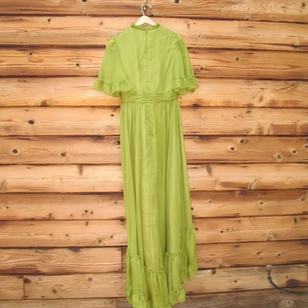 MAC DUGGAL Green Size 10 Ruffled Mock Neck Flutter Sleeve High Low Hem Gown Fla - Image 8