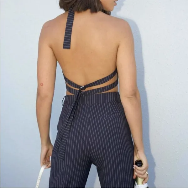 Pepper Mayo Hollywood Boulevard Vest Crop - Pinstripe M - Image 3