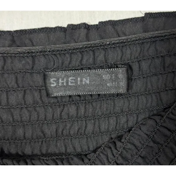Smocked‎ Crop Top Black Square Neck Puff Sleeve Ruffle Trim Cottage Festival S - Image 6
