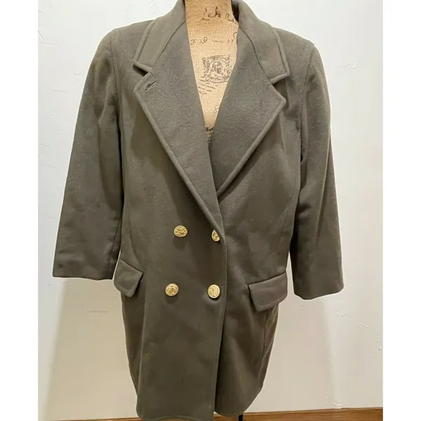 VTG ASHLEY SCOTT Women's Olive Green Wool Blend Long Winter Coat Jacket Medium M - Image 3