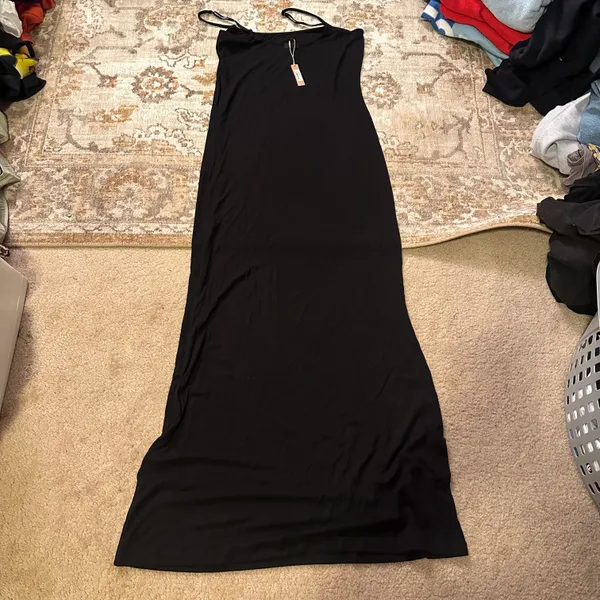 SKIMS NWT Soft Lounge Long Slip Dress Ribbed Black Sz XL - Image 6