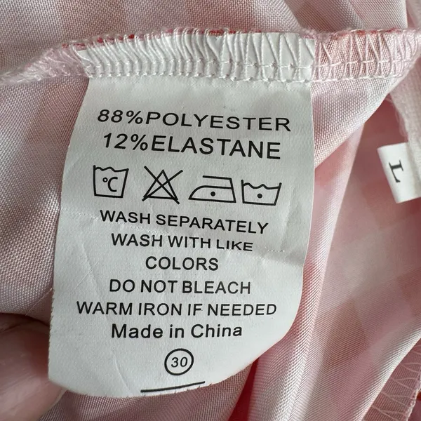 Red Pink Gingham Wide Leg Overall Jumpsuit Women L Button Hem Cottagecore Picnic - Image 8